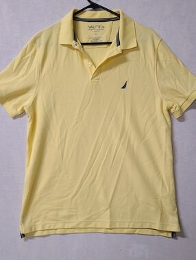 Nautica Shirt Mens Size Large Yellow Performance Deck Polo Preppy Short Sleeve.